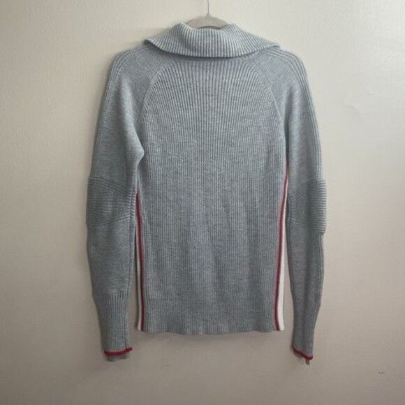 Athleta Skiline Wool Blend 1/2 Zip MockNeck Ribbed Sweater Women Size M Gray - Picture 7 of 11